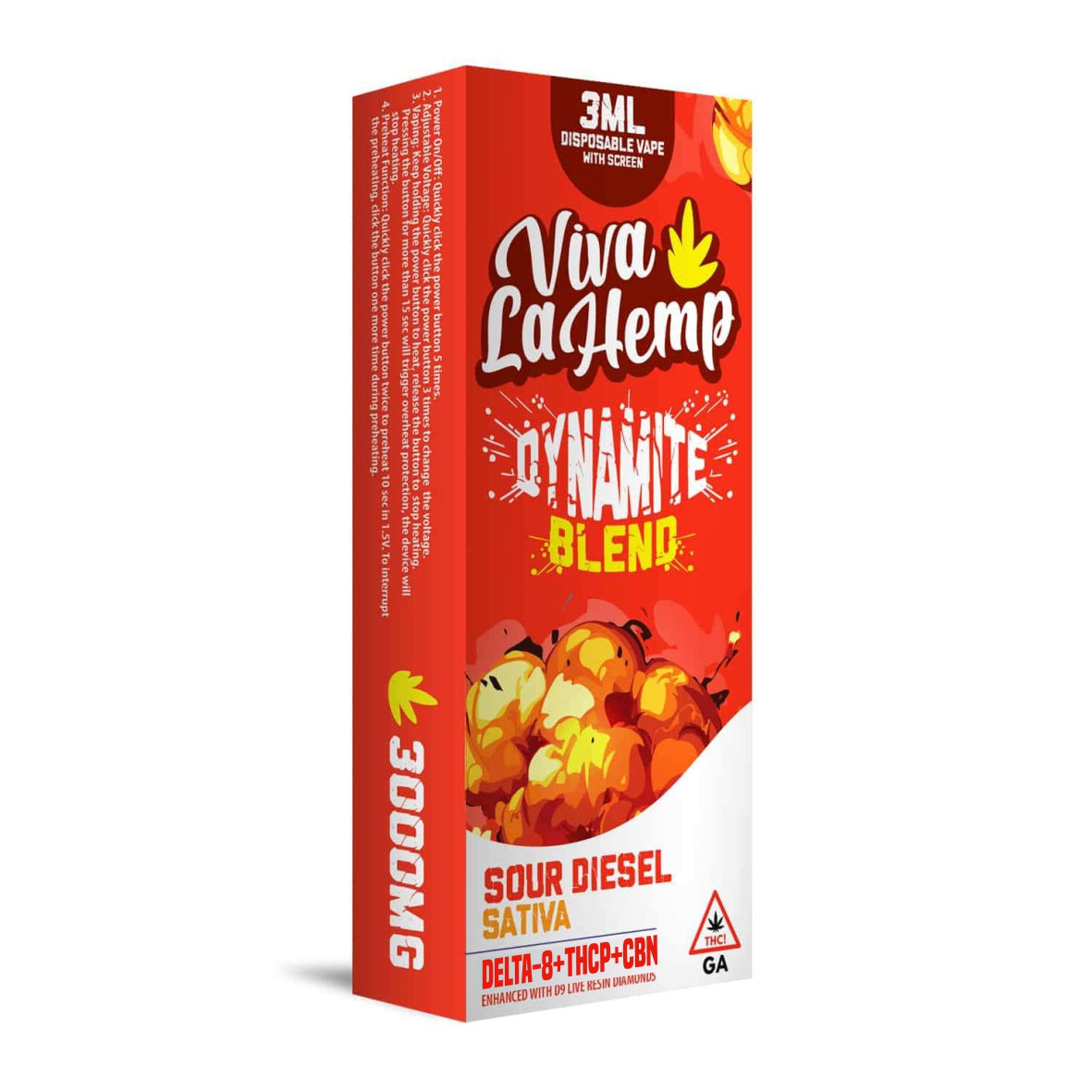 Viva La Hemp 3ML Disposable Vape – Dynamite Blend 3000mg - Sour Diesel