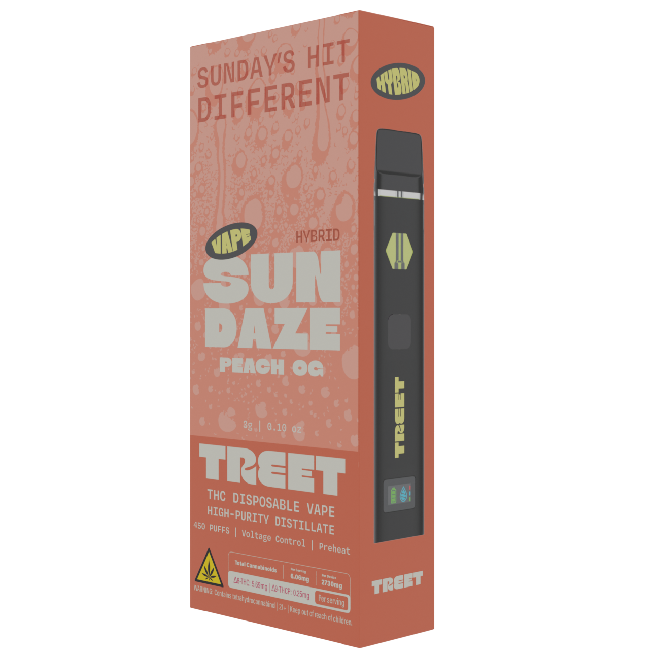 TREET 3G THC DISPOSABLE VAPE - SUN DAZE  PEACH OG (HYBRID)