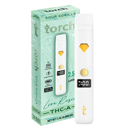 Live Rosin Sour Gorilla Sativa Torch THC-A Disposable Vape Pen 2.5g