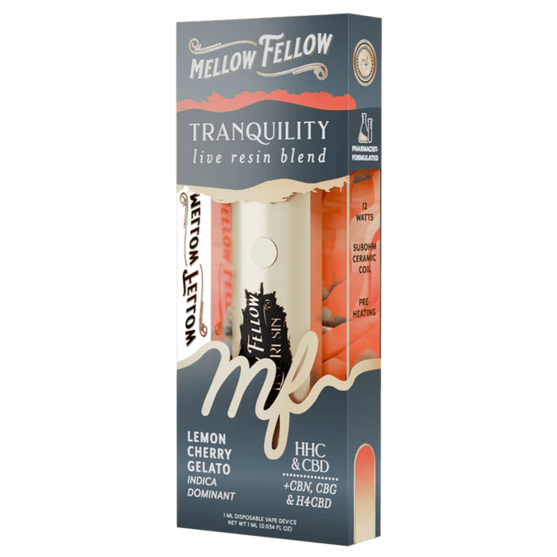 Mellow Fellow Tranquility Blend - Live Resin 1ml Disposable Vape - Lemon Cherry Gelato (Indica Dominant)