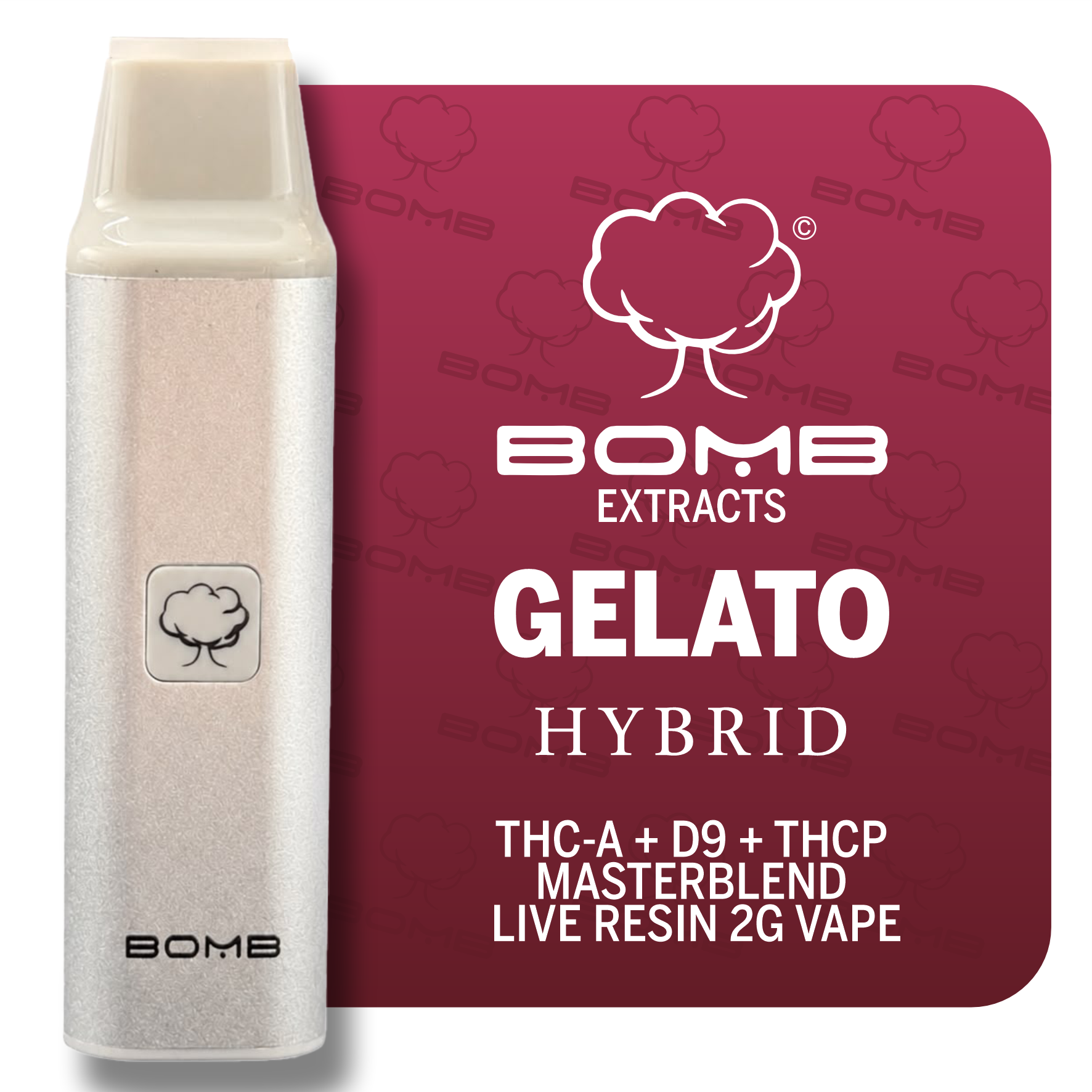 BOMB EXTRACTS THC-A + D9 + THCP  MASTERBLEND  LIVE RESIN 2G VAPE GELATO - HYBRID