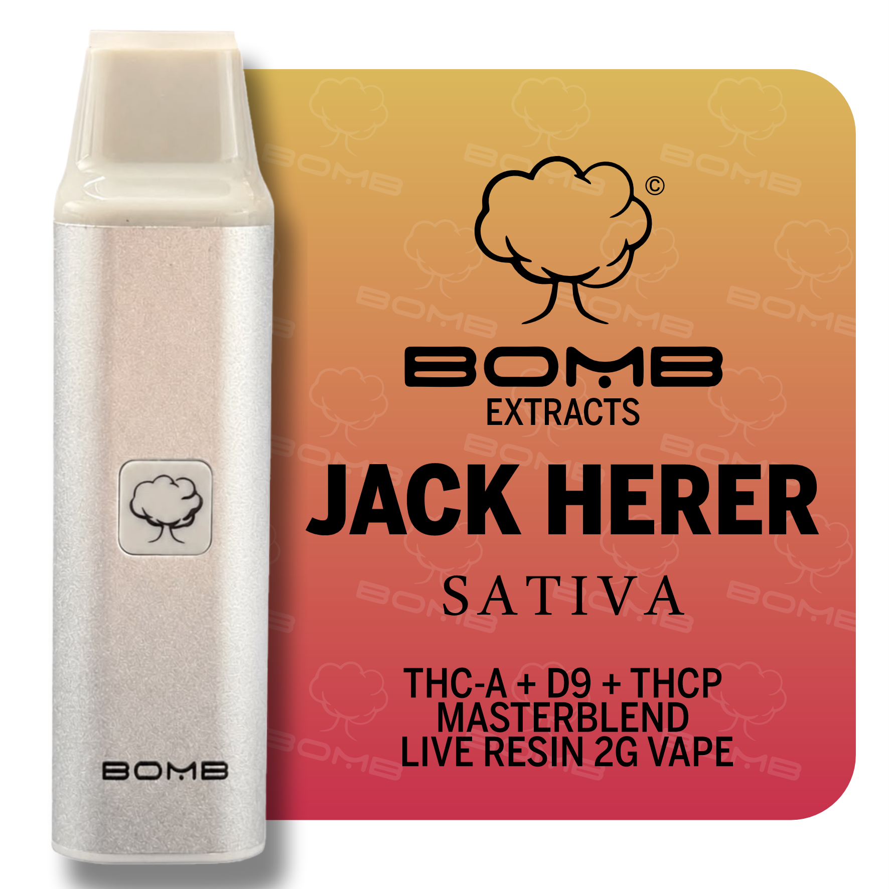 BOMB EXTRACTS THC-A + D9 + THCP  MASTERBLEND  LIVE RESIN 2G VAPE JACK HERER - SATIVA