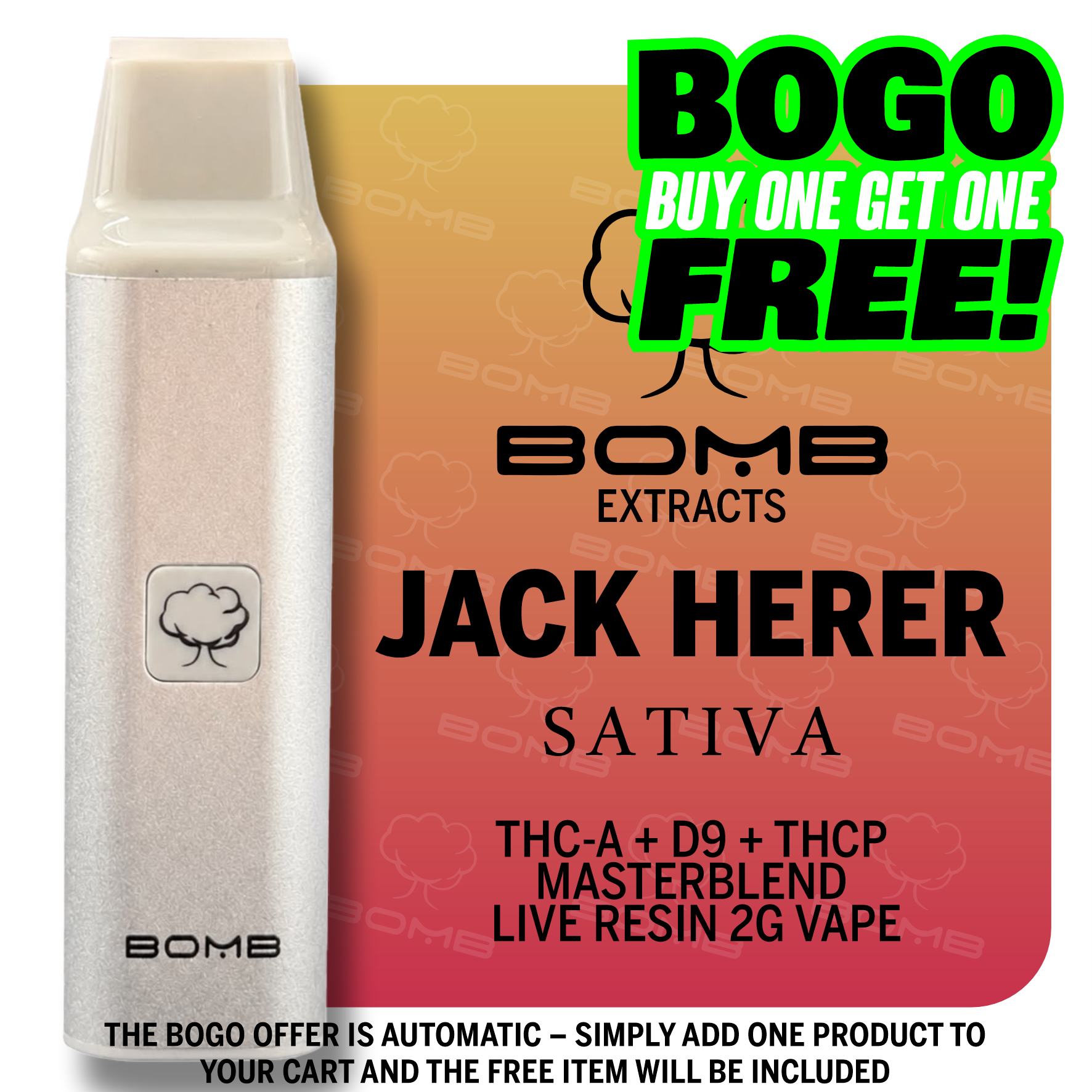 BOMB EXTRACTS THC-A + D9 + THCP  MASTERBLEND  LIVE RESIN 2G VAPE JACK HERER - SATIVA
