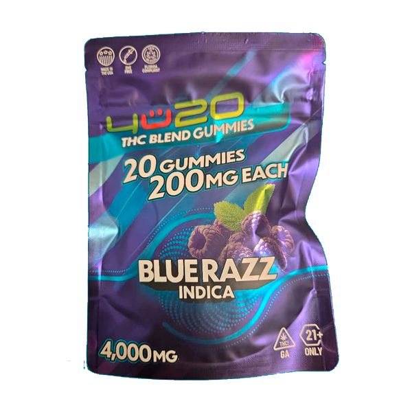 4U20 THC Blend Gummies – Blue Razz Indica | 200mg Each, 20ct
