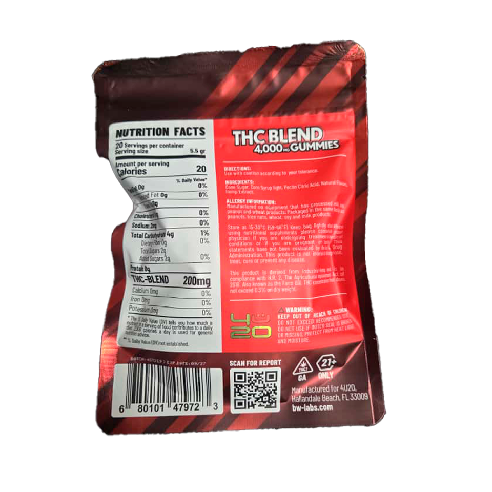 4U20 THC Blend Gummies – Strawberry Haze Sativa | 200mg Each, 20ct