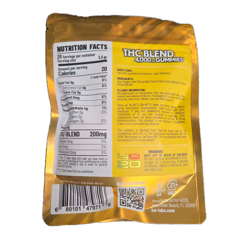 4U20 THC Blend Gummies – Passion Fruit Hybrid | 200mg Each, 20ct