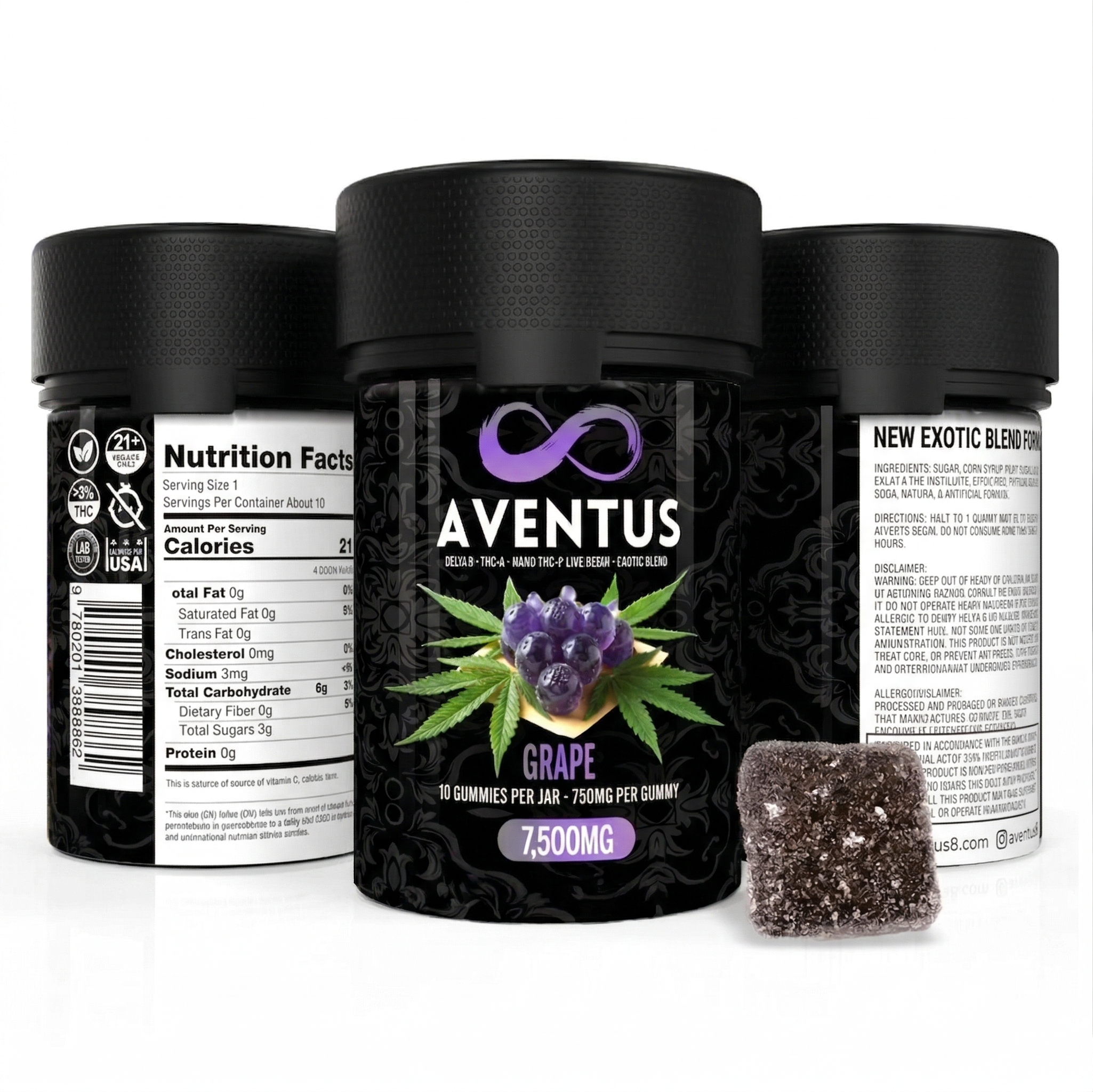 7500mg AVENTUS8 GUMMIES GRAPE DELTA 9 + THC-A + NANO THC-P LIVE RESIN EXOTIC BLEND