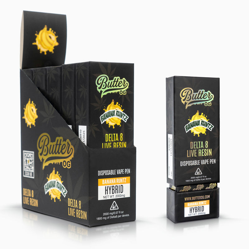 Butter OG Delta 8 Live Resin Disposable Vape 2G -   Banana Runtz (Hybrid)