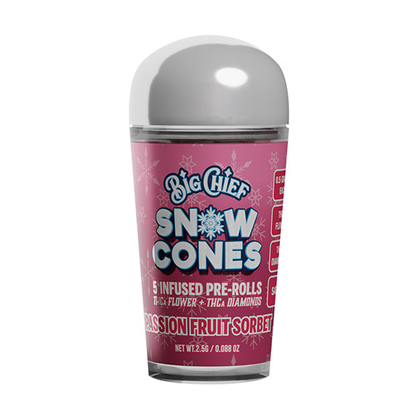 Big Chief Snow Cones Infused Pre-Rolls THCa Flower+THC-A Diamonds 2.5G (5ct) Passion Fruit Sorbet