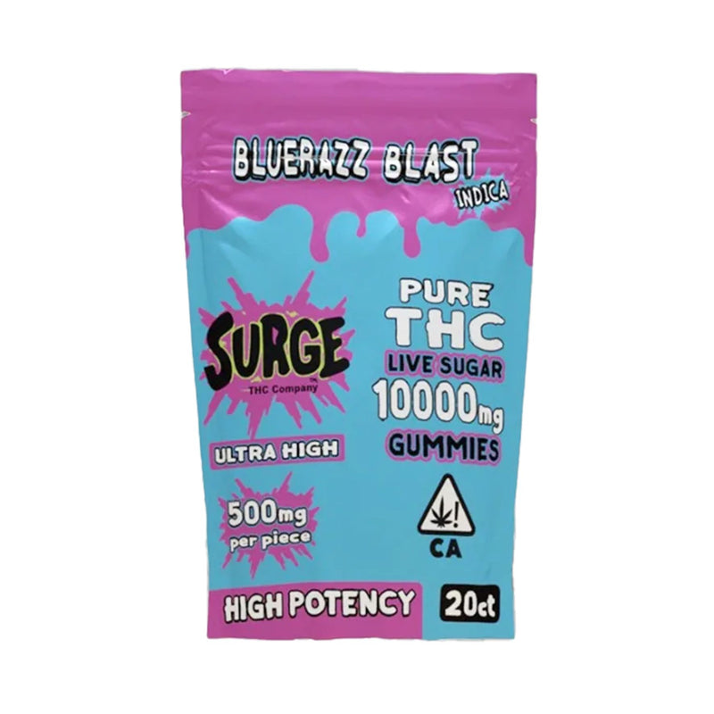 Surge Pure THC Live Sugar 10000mg Gummies Bluerazz Blast - Indica