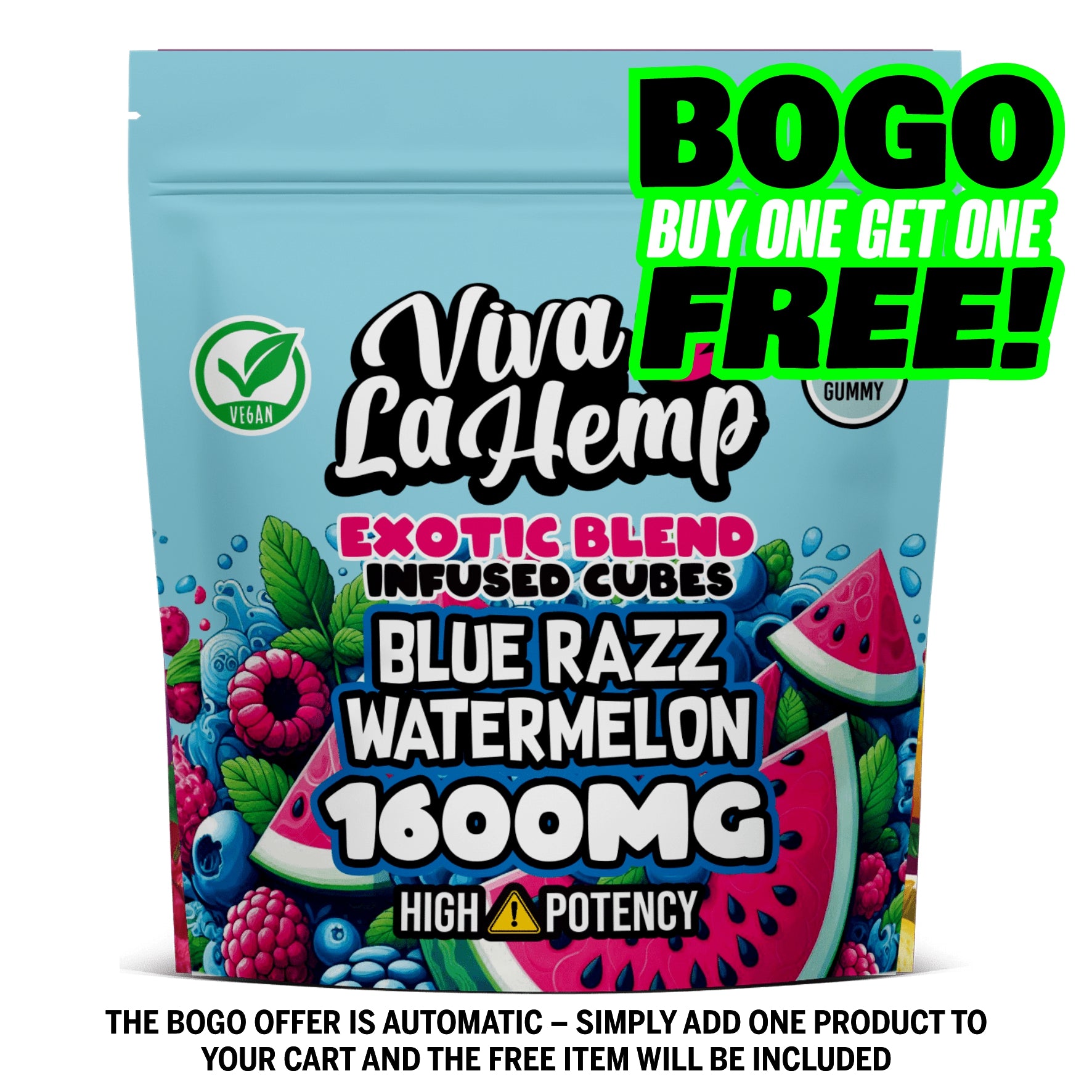 viva la hemp Exotic Blend Infused Cubes – 1600MG Blue Razz Watermelon