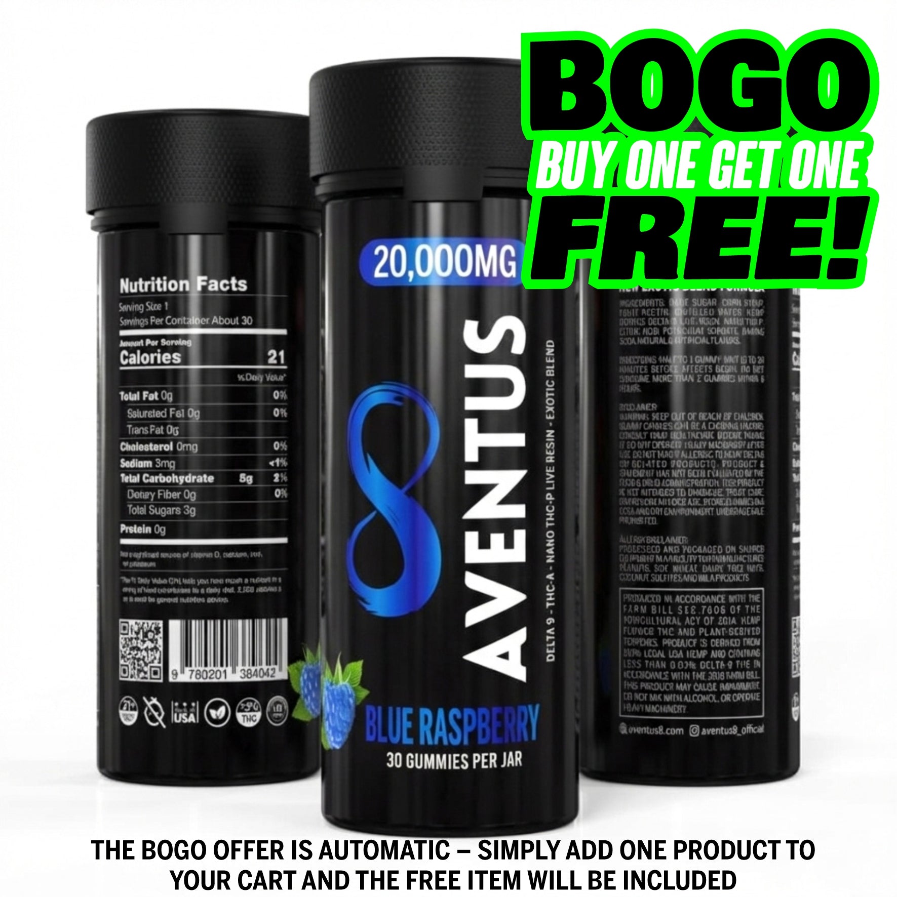 Aventus Exotic Blend Gummies –  Blue Raspberry 20,000mg, 30ct Jar