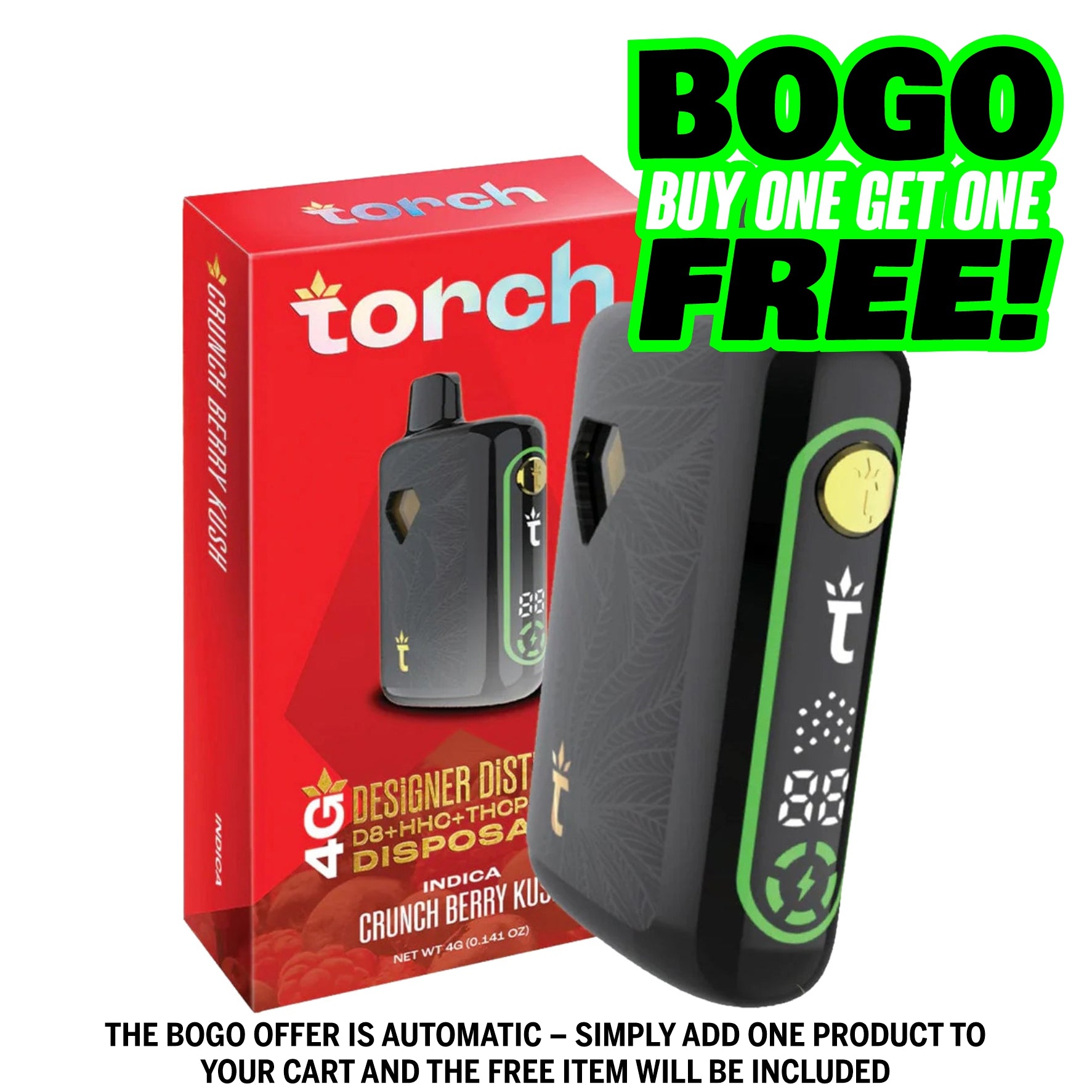 BOGO  random flavor selection Torch 4g Designer Distillate Vape - Crunch Berry Kush - Indica