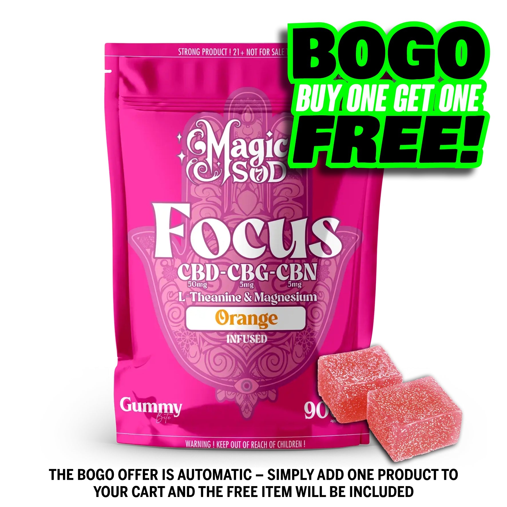 MAGICSOD FOCUS CBD-CBG-CBN L-THEANINE & MAGNESIUM GUMMY 900MG -  ORANGE