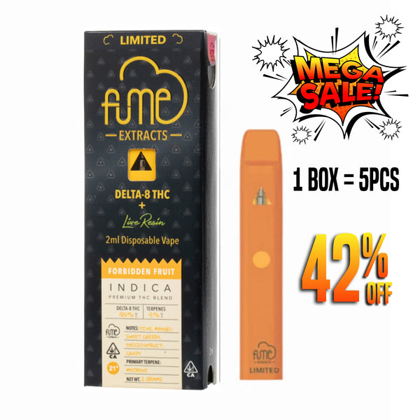 Box of 5 vapes Fume Extracts Limited Delta 8 Live Resin Disposable 2G - Forbidden fruit - Indica