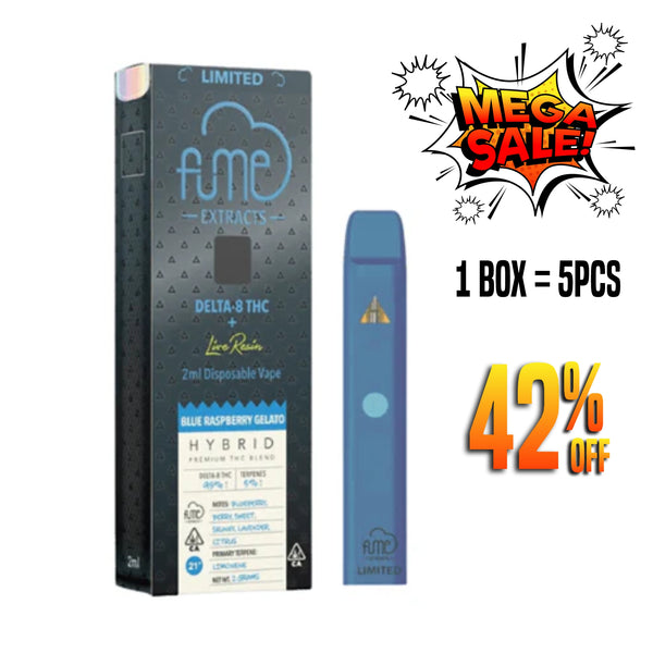 Box of 5 vapes Fume Extracts Limited Delta 8 Live Resin Disposable 2G - Blue Raspberry Gelato Hybrid
