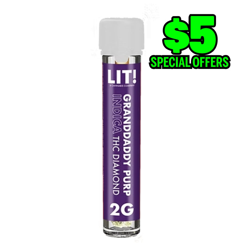 LIT THC Diamond 2g Pre-Rolls Tubes - Granddaddy Purp - Indica