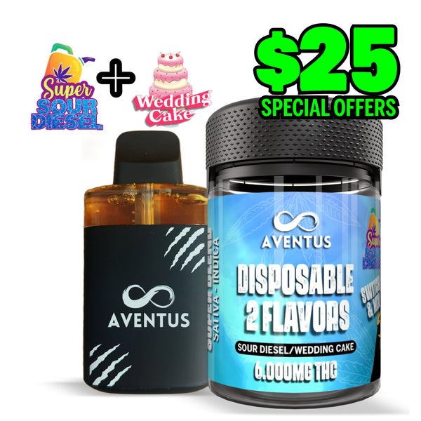 Dual Chamber Disposable Vape 6G. Delta 9 - Sour Diesel - Wedding Cake