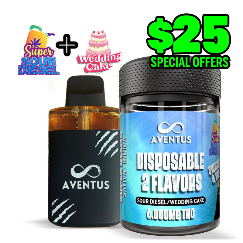 Dual Chamber Disposable Vape 6G. Delta 9 - Sour Diesel - Wedding Cake