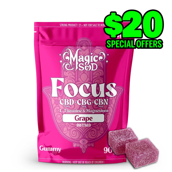 MAGICSOD Focus Grape Gummies infused with (CBD + CBG + CBN @ 300mg) + L-Theanine & Magnesium