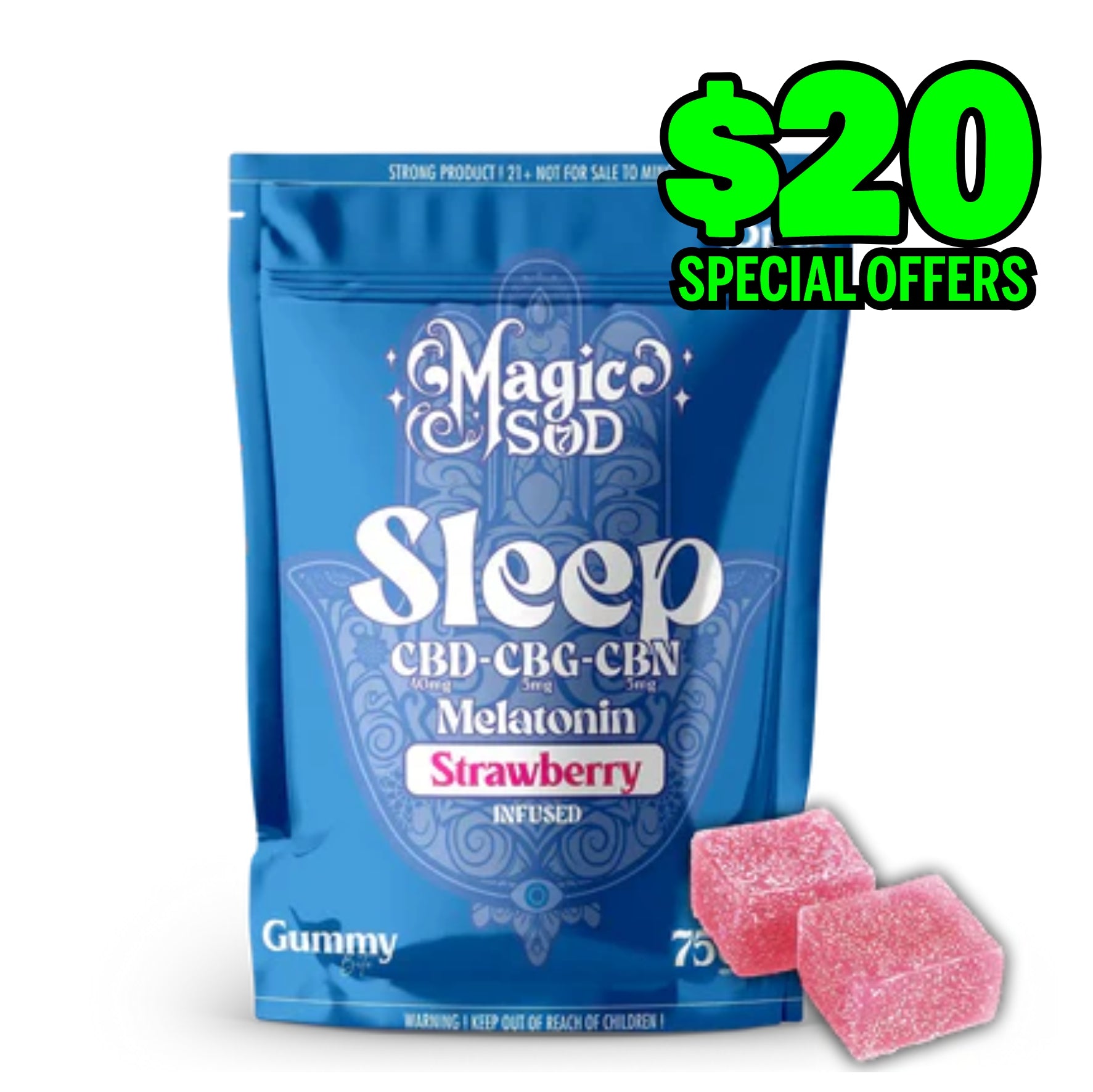 MAGICSOD SLEEP CBD-CBG-CBN MELATONIN GUMMY 750MG -  STRAWBERRY