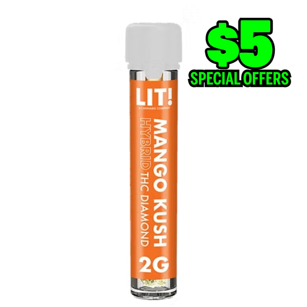 LIT THC Diamond 2g Pre-Rolls Tubes - Mango Kush - Hybrid