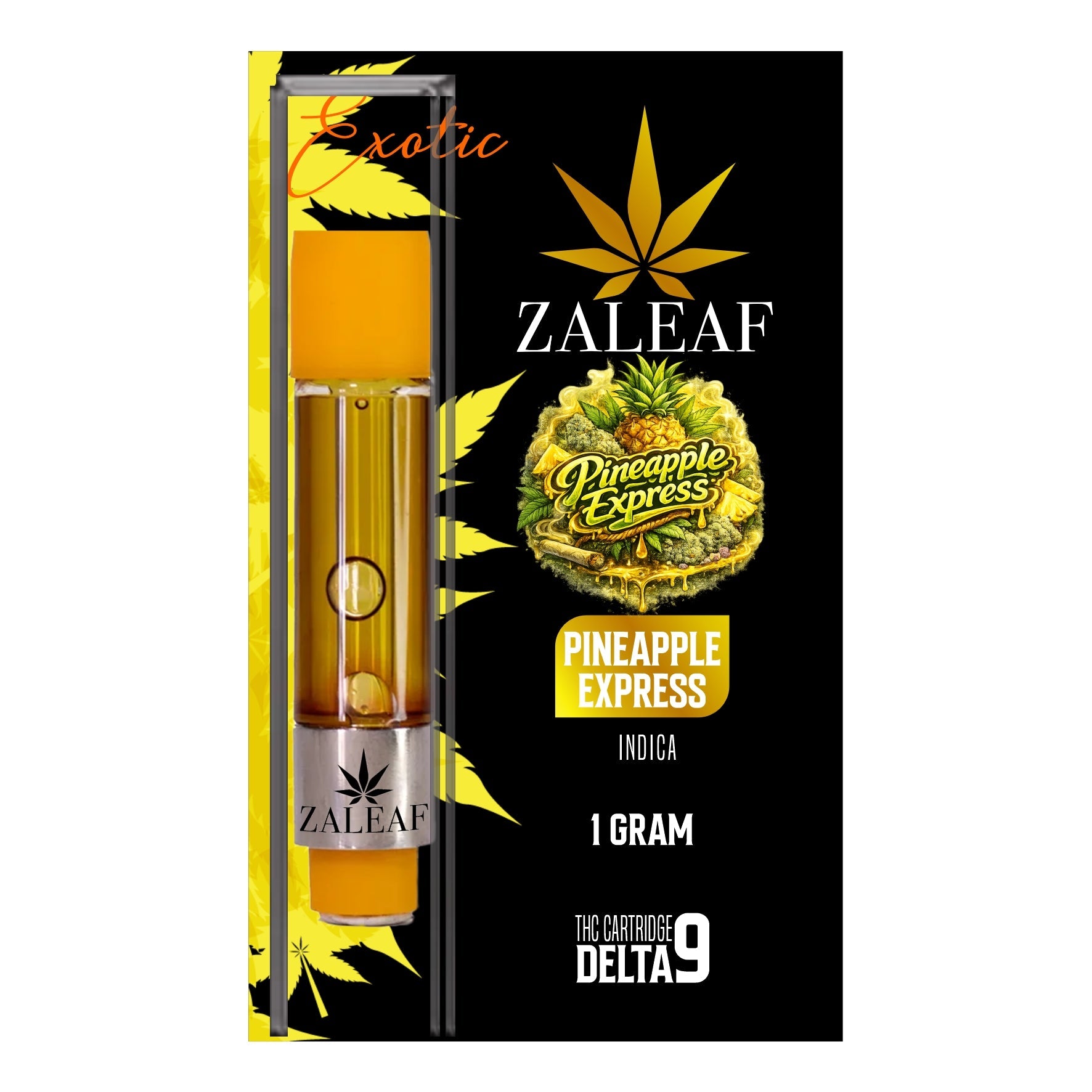 ZALEAF Delta-9 Vape Cartridge – 1G Premium THC Pineapple Express - Indica