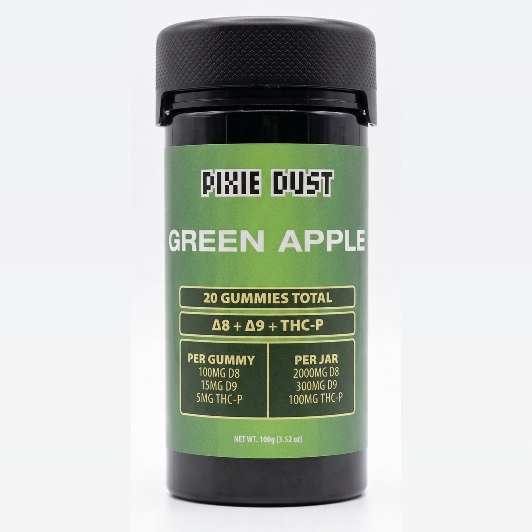 PIXIE DUST Green Apple Gummies D8 + D9 + THC-P 2400MG – 20 Count Premium Blend