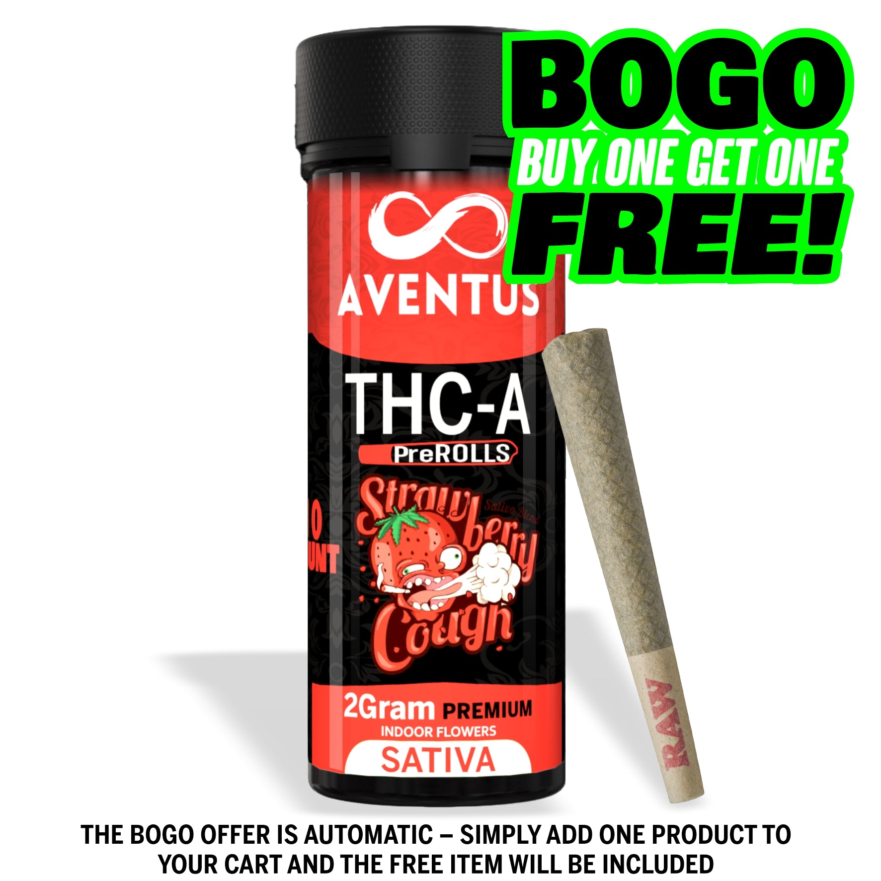 THC-A pre-rolls Jar of 10 x 2G Strawberry Cough sativa