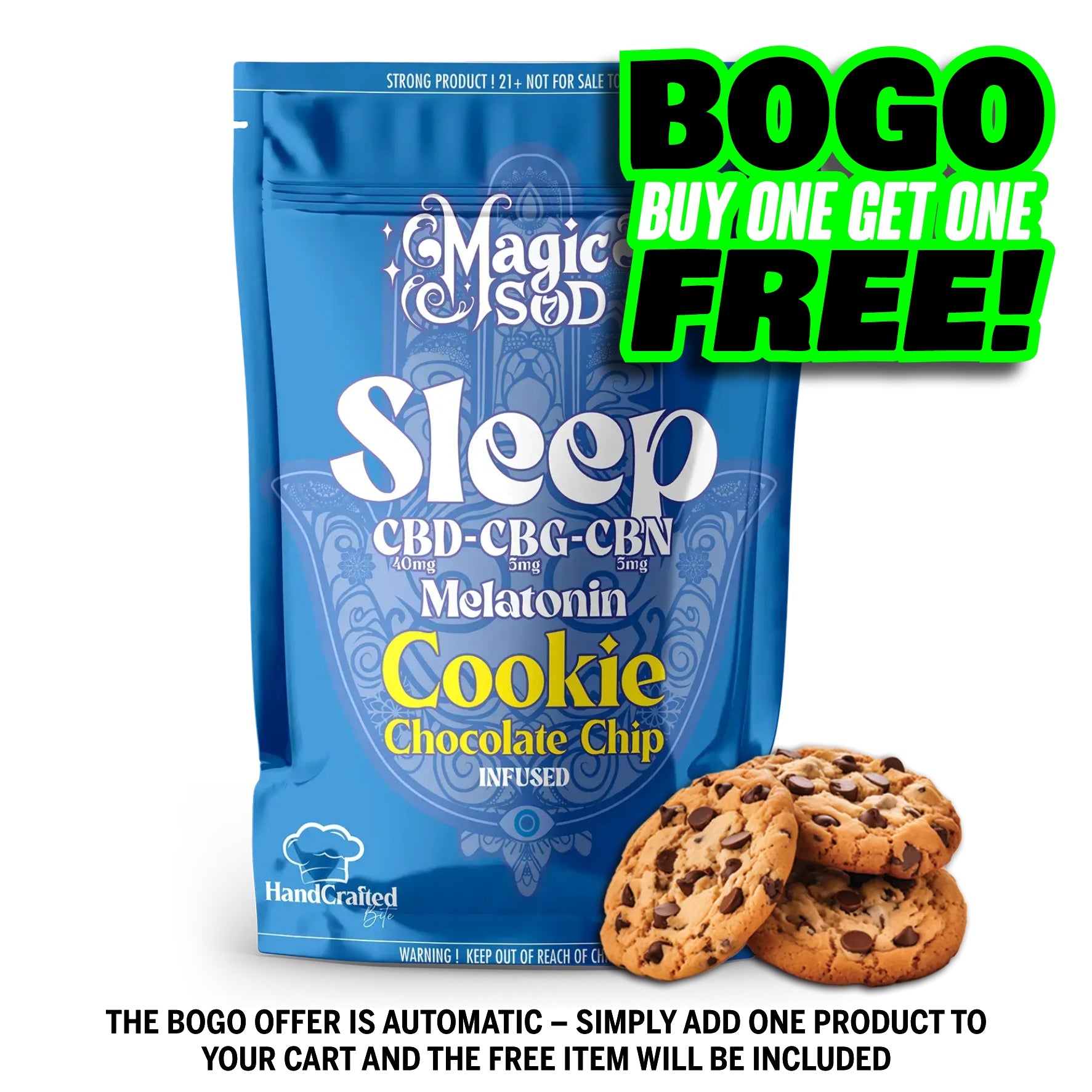MAGICSOD Sleep Chocolate Chip Cookie infused with (CBD + CBG + CBN @ 750mg) + Melatonin