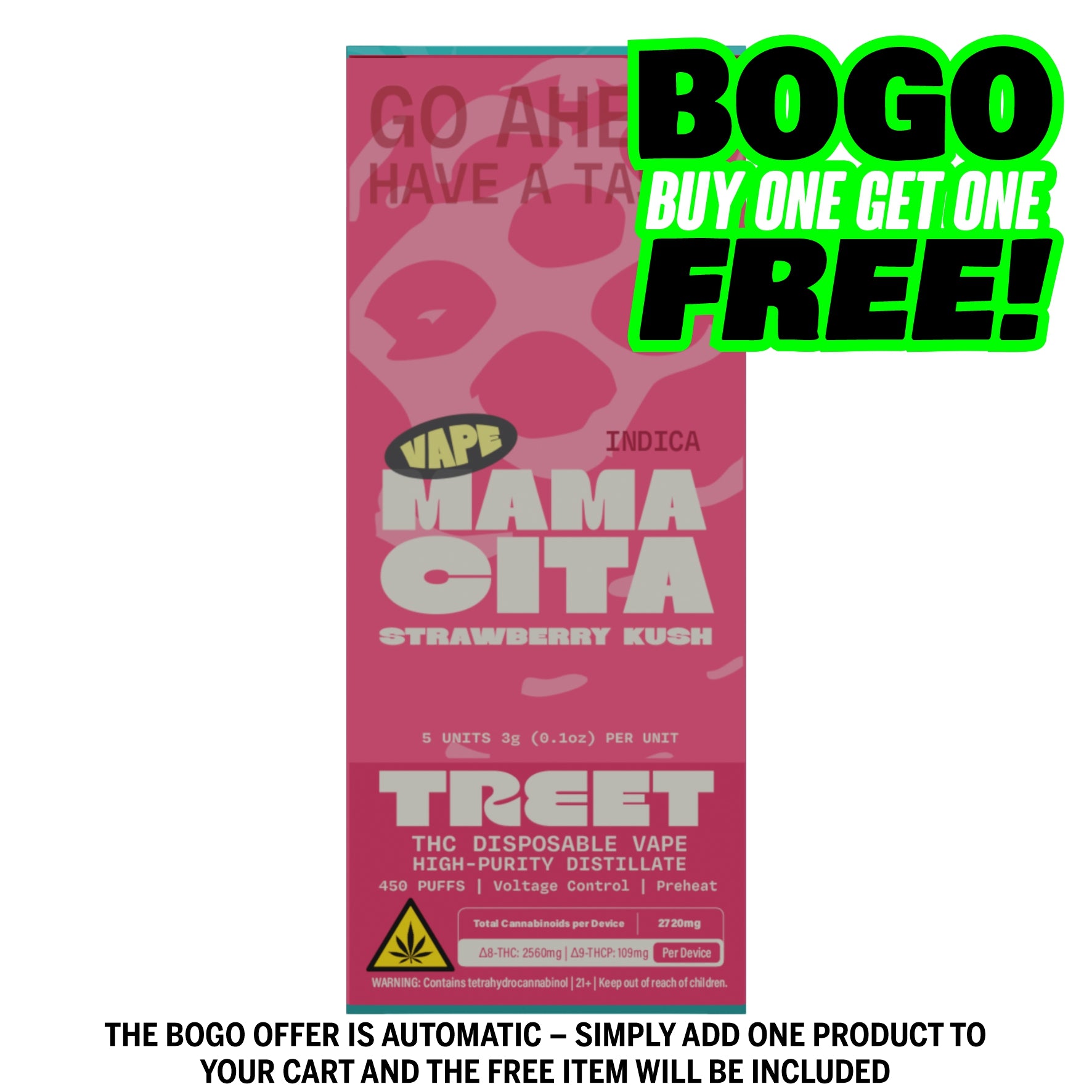 BOGO  TREET 3G THC DISPOSABLE VAPE  – MAMACITA STRAWBERRY KUSH (INDICA)