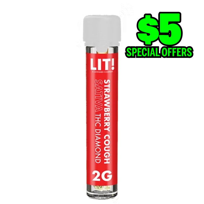 LIT THC Diamond 2g Pre-Rolls Tubes - Strawberry Cough - Sativa