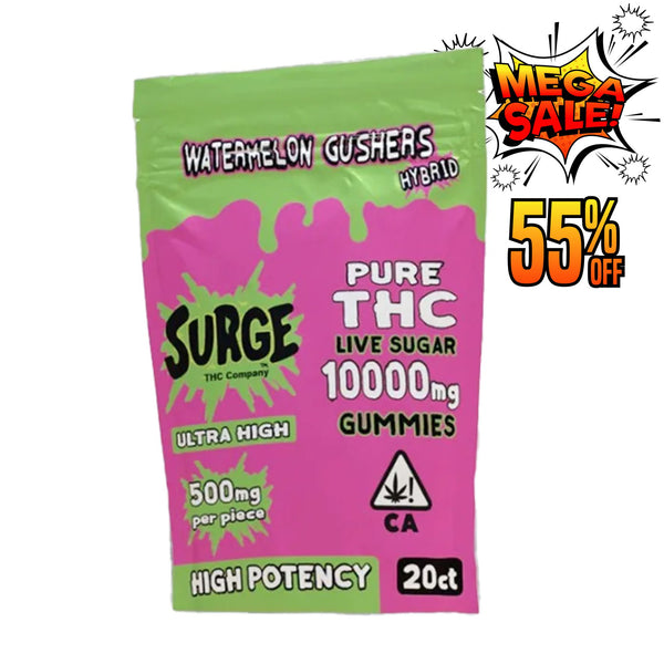 Surge Pure THC Live Sugar 10000mg Gummies Watermelon Gushers - Hybrid