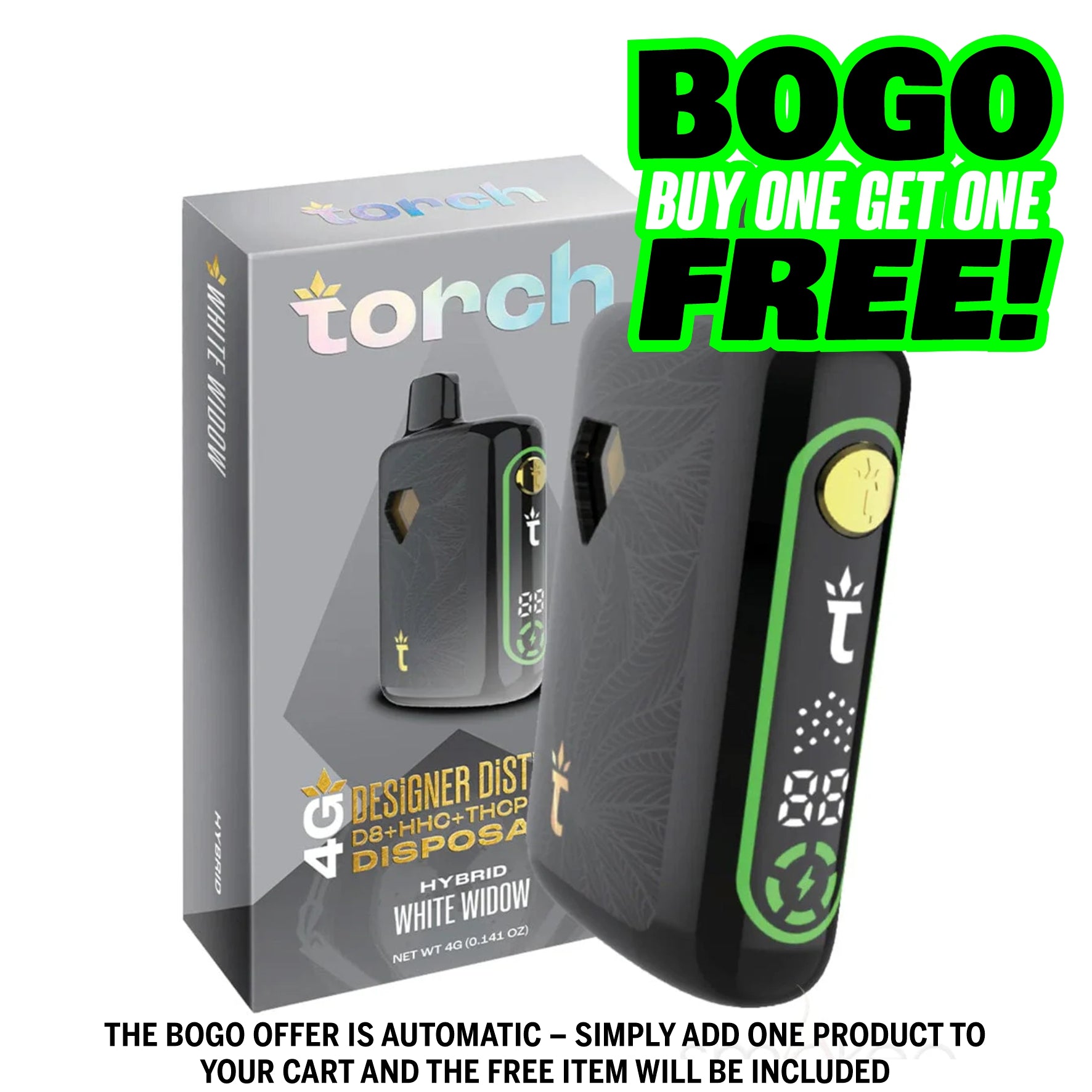 BOGO  random flavor selection Torch 4g Designer Distillate Vape - White Widow - Hybrid